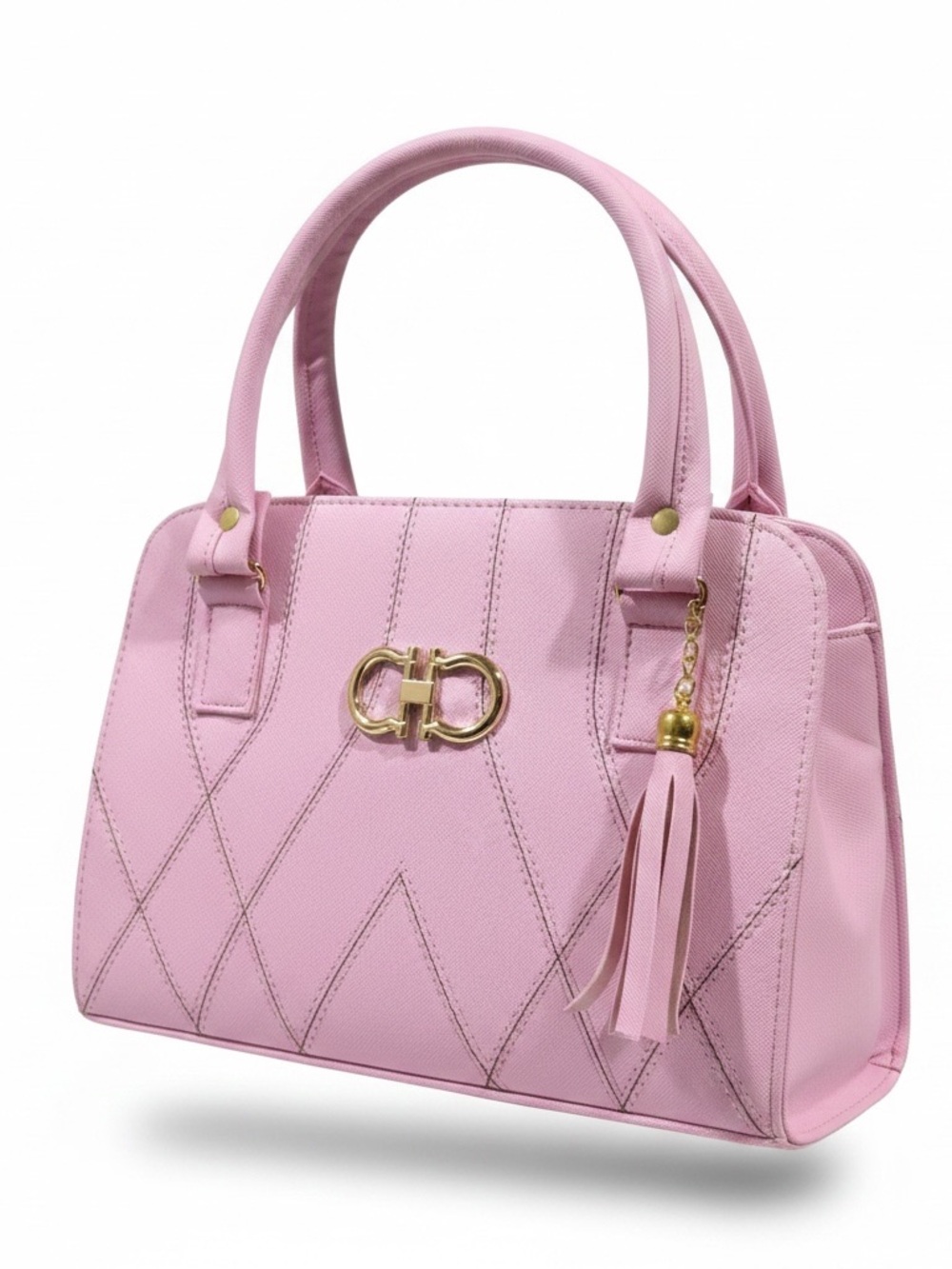 Stylish Pink Quilted Tote Handbag with Tassel Accent